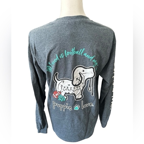 Gildan Gray Long Sleeve Crewneck Puppie Love Graphic Dog Rescue T-Shirt - Picture 4 of 6